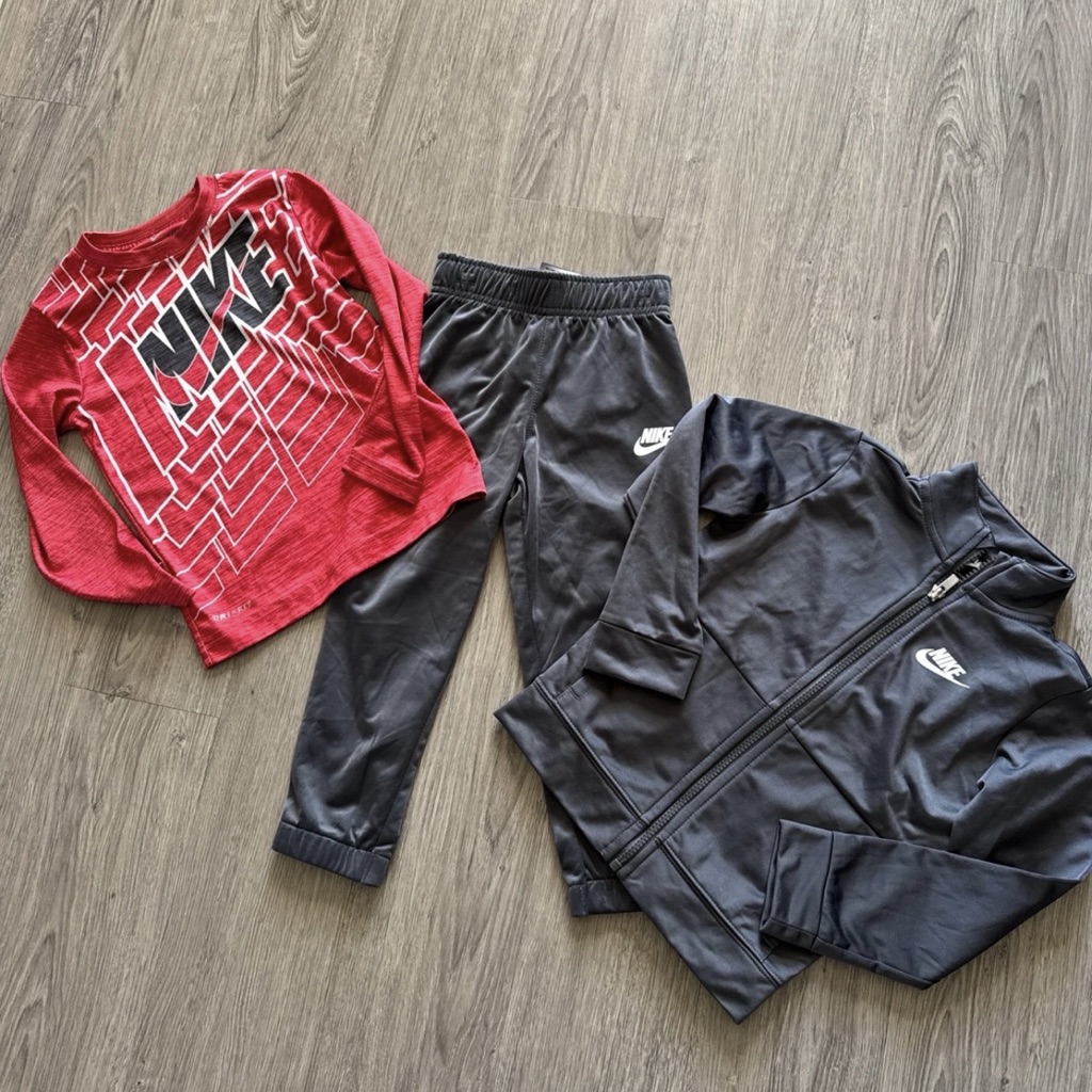 Nike New Dk. Grey Track Pant & Zip Jacket & New Red Ls Red Graphic Tee All Sz.4